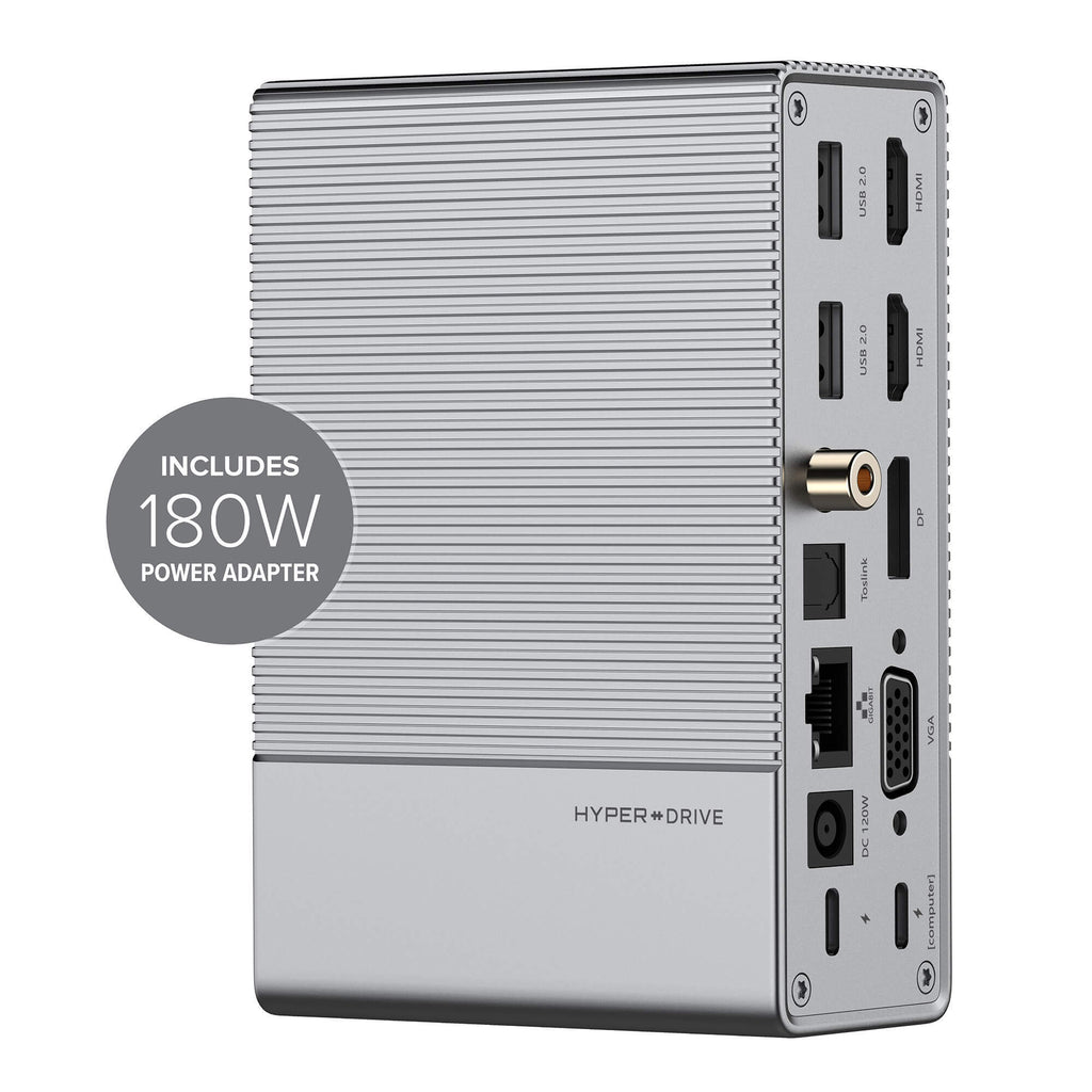 HyperDrive GEN2 18-Port USB-C Docking Station + 180W Power Adapter Bundle